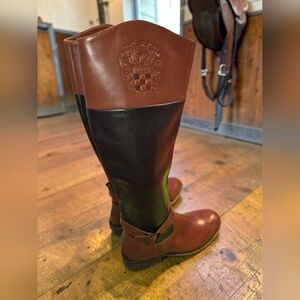 Vince Camuto Flavia Riding Boots Womens 6B Brown Black Leather Two Tone